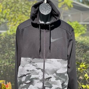 NIKE DRI FIT FULL ZIP CAMO TRAINING HOODIE DJ0272-010 BLACK